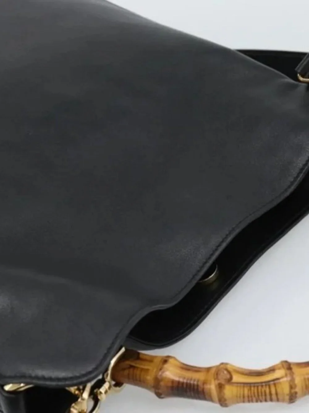 GUCCI Bamboo Shoulder Bag Leather 2way Black Gold 001 1638 2058 Auth ep15046